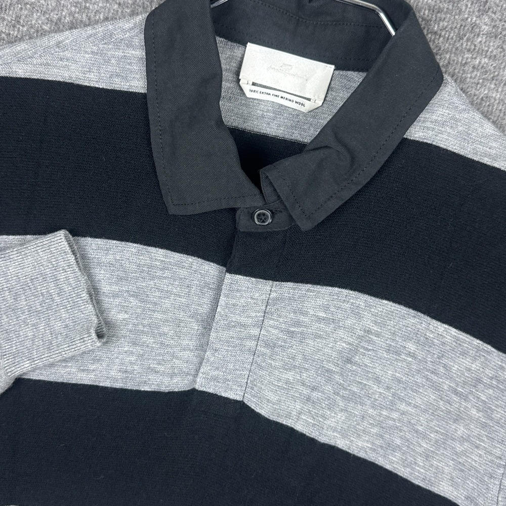 7 For All Mankind Polo‎ Shirt Mens Medium Striped Long Sleeve Merino Wool